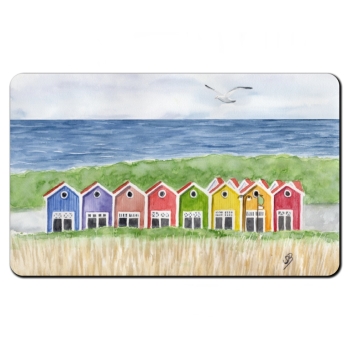 Frühstücksbrettchen Brettchen Aquarell Maritim Kunst Druck Kunstdruck Nordsee Insel Langeoog bunte Buden Meer Strand